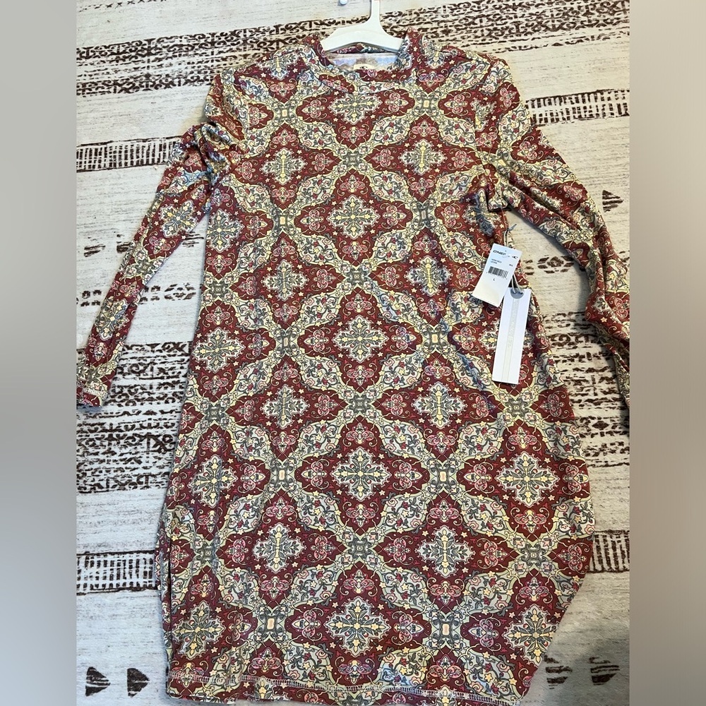 NWT women's O'Neill multicolor printed mock neck long sleeve viscose dress large